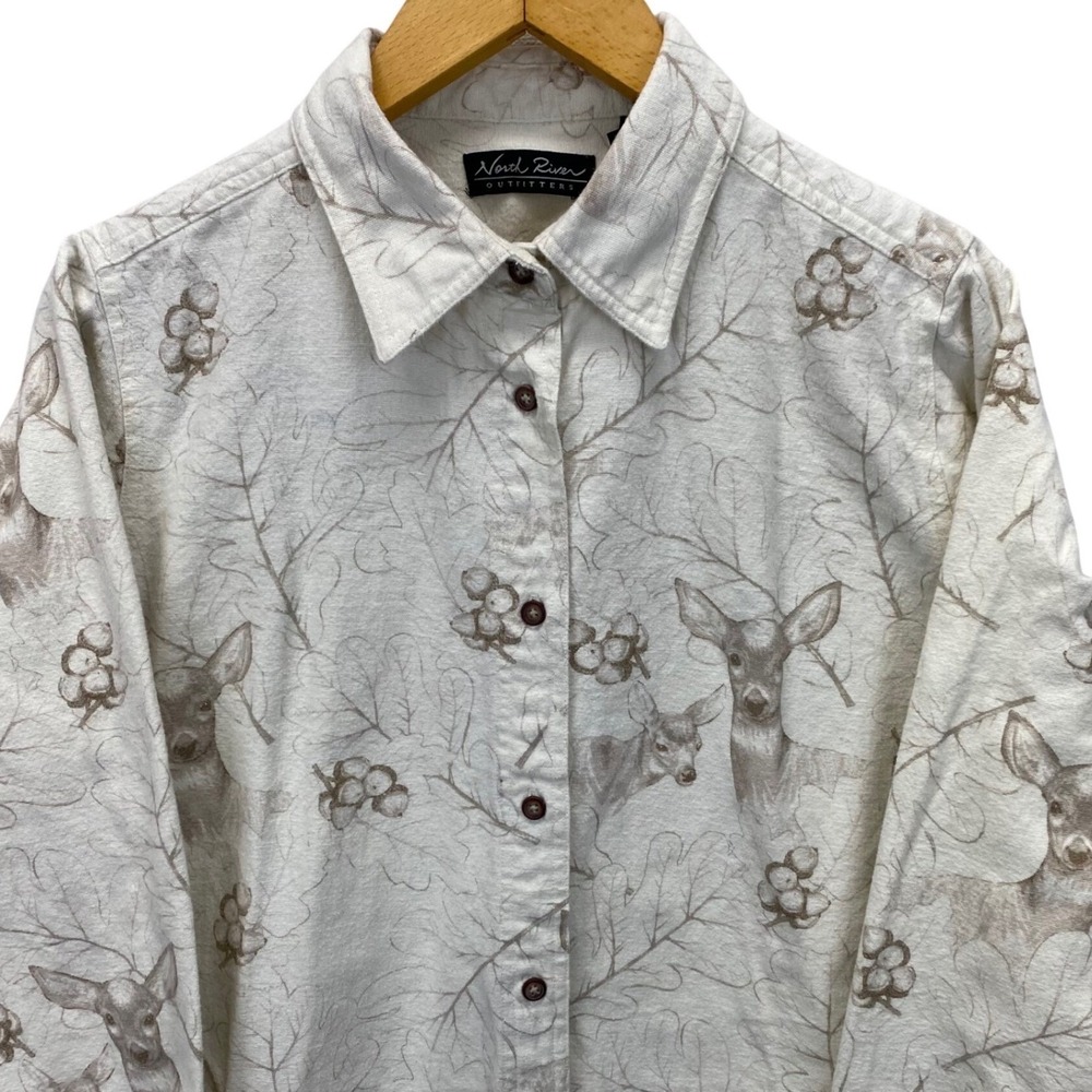 North River Outfitters Women's Long Sleeve Button Down Shirt Deer Nature  size L